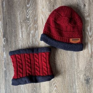 Red and Black Kids Knit Beanie and Scarf Set
